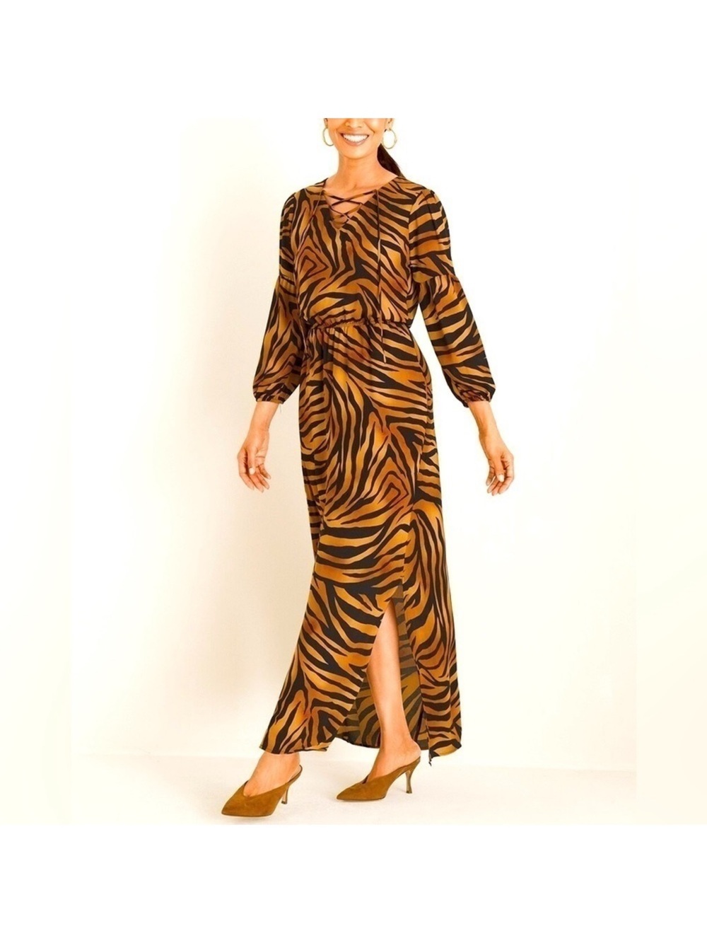 Chico's Brown and Black Zebra-Print Maxi Dress